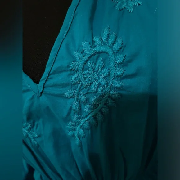 Old Navy Medium Swimsuit Coverup Teal blue green cotton pom poms bathing suit - Picture 2 of 6